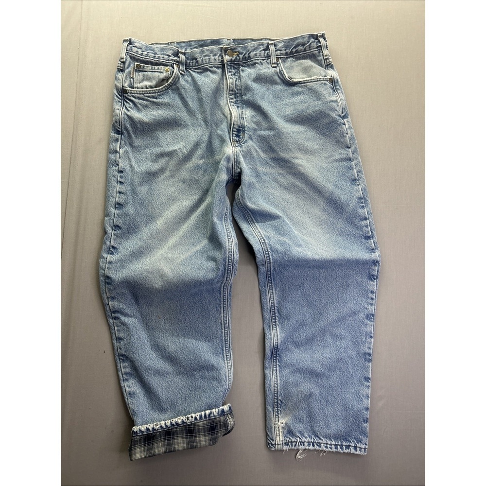 Vintage Carhartt B172 DST Flannel Lined Jeans 42x30 Light Wash Work Pants Baggy